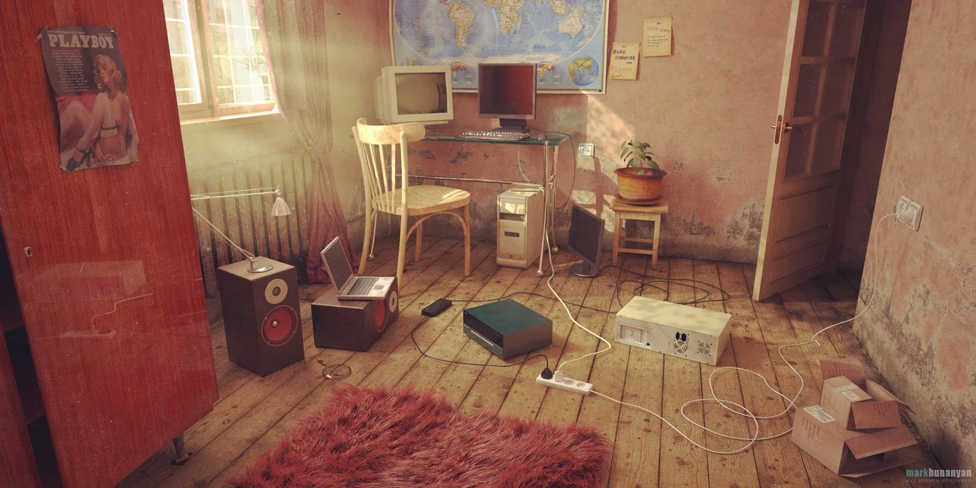 Light of Life — a still life scene lit by a single warm lamp, rendered in V-Ray