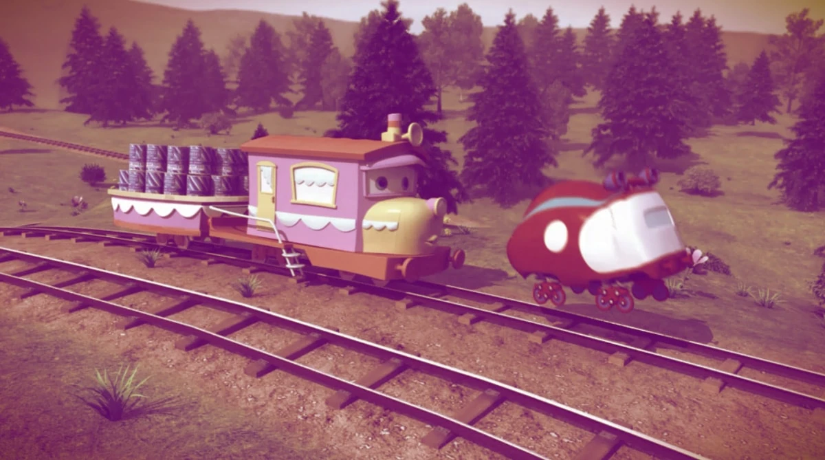 Still frame from the Tishka Trains series showing the main character